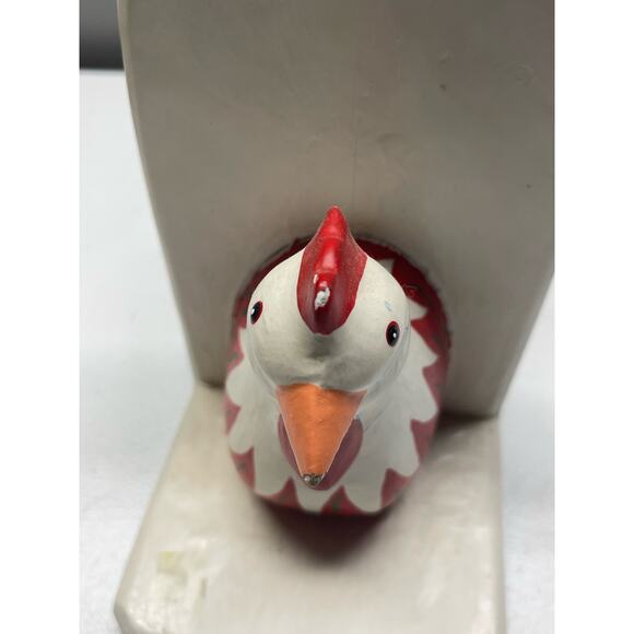 Chicken Bookends, Hand Carved Painted Wood - Bead and Tail - Picture 5 of 8